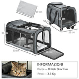 easycomfort easycomfort trasportino per cani e gatti 4 in 1 pieghevole con maniglia telescopica 50x31x37 cm grigio
