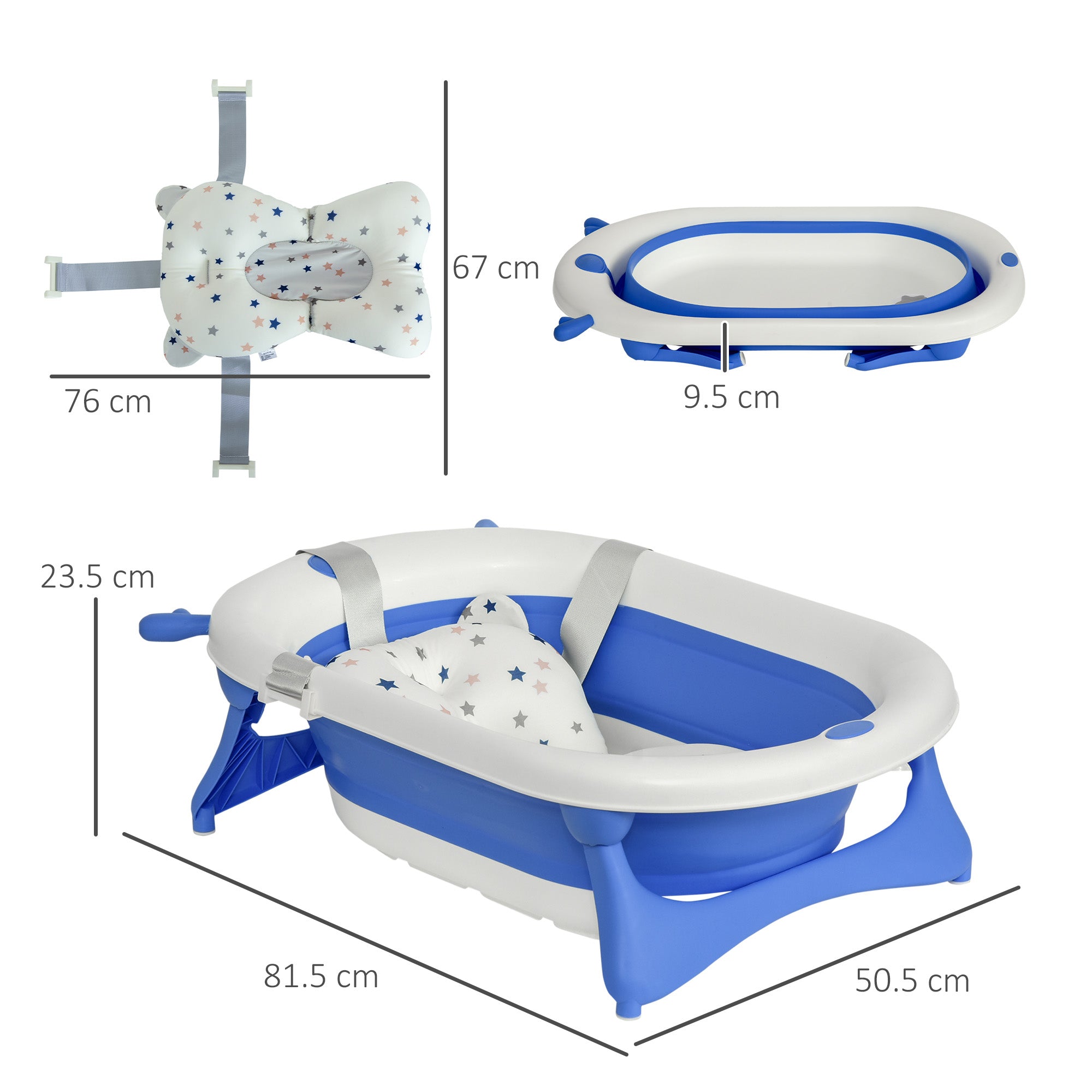 EASYCOMFORT Vaschetta Bagnetto Pieghevole per Bambini 0-3 Anni con  Indicatore di Temperatura e Cuscino, 81.5x50.5x23.5 cm, Blu