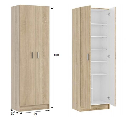 fores armadio multiuso fores a 2 ante e 5 ripiani cm 59x37x180h colore rovere