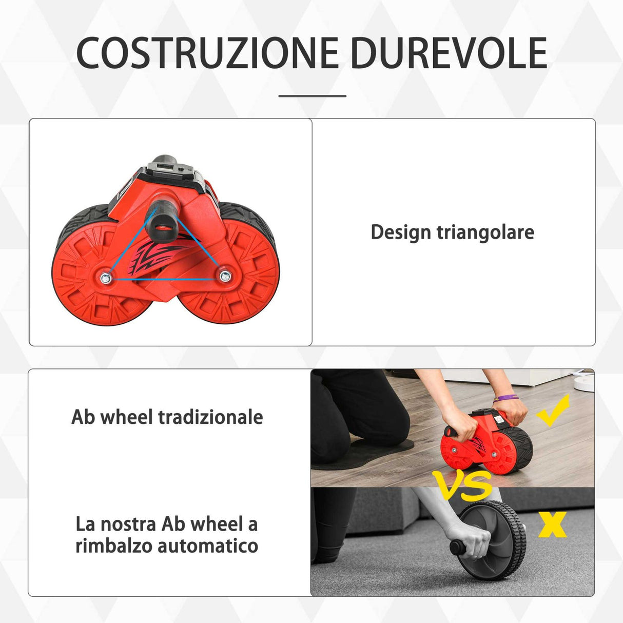 easycomfort easycomfort ab wheel attrezzo per allenamento addominali impugnature antiscivolo e tappetino per ginocchia rosso