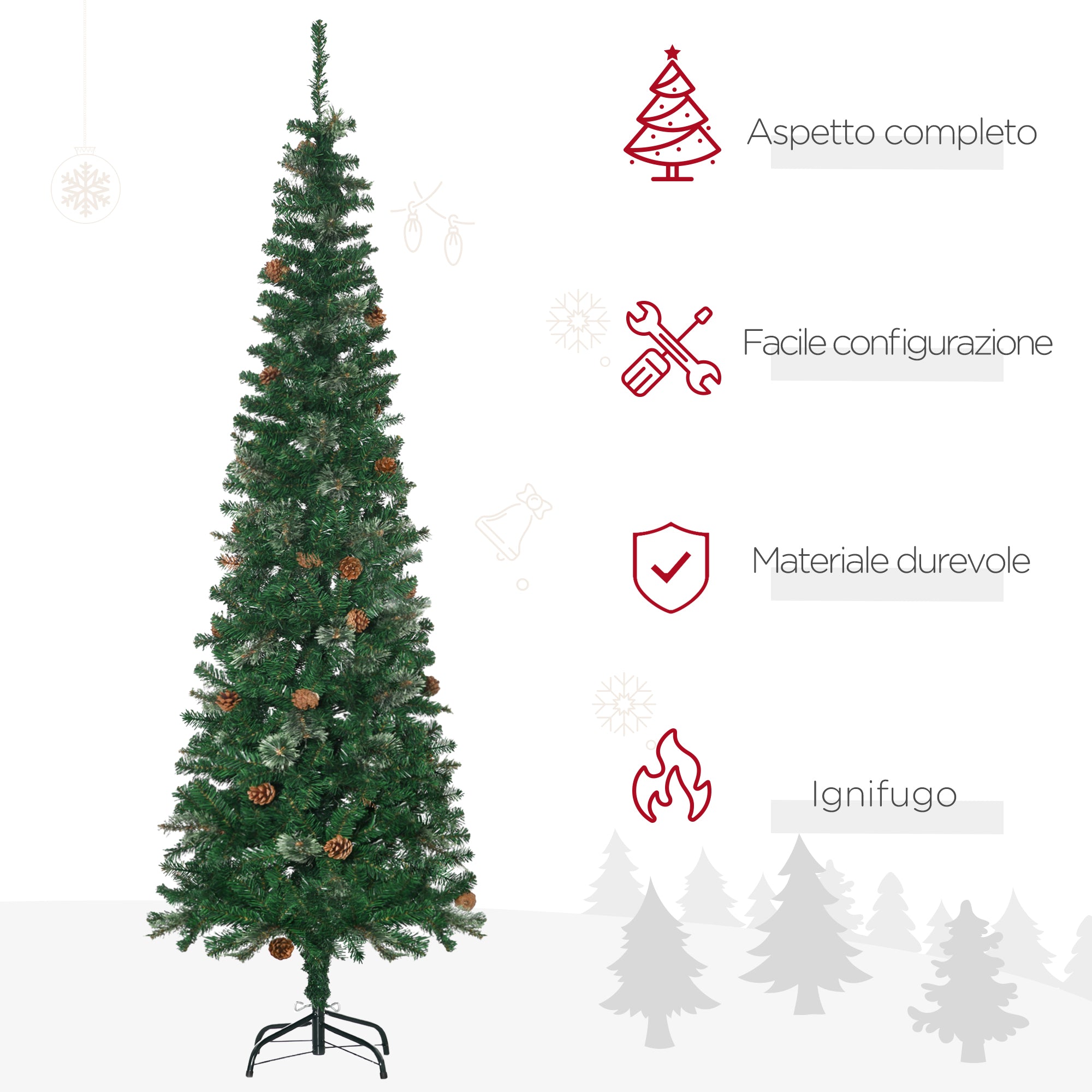 EASYCOMFORT Albero di Natale Alto 195cm Realistico con Pigne Decorative e  556 Rami, Verde