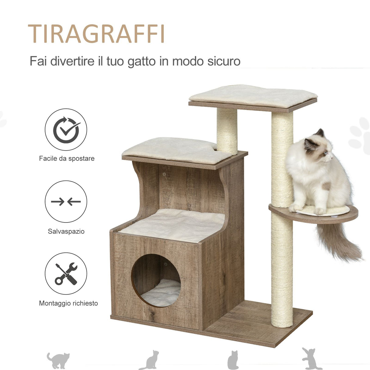 easycomfort easycomfort albero tiragraffi per gatti adulti con cuccia in legno e corda sisal ean 8054144138220