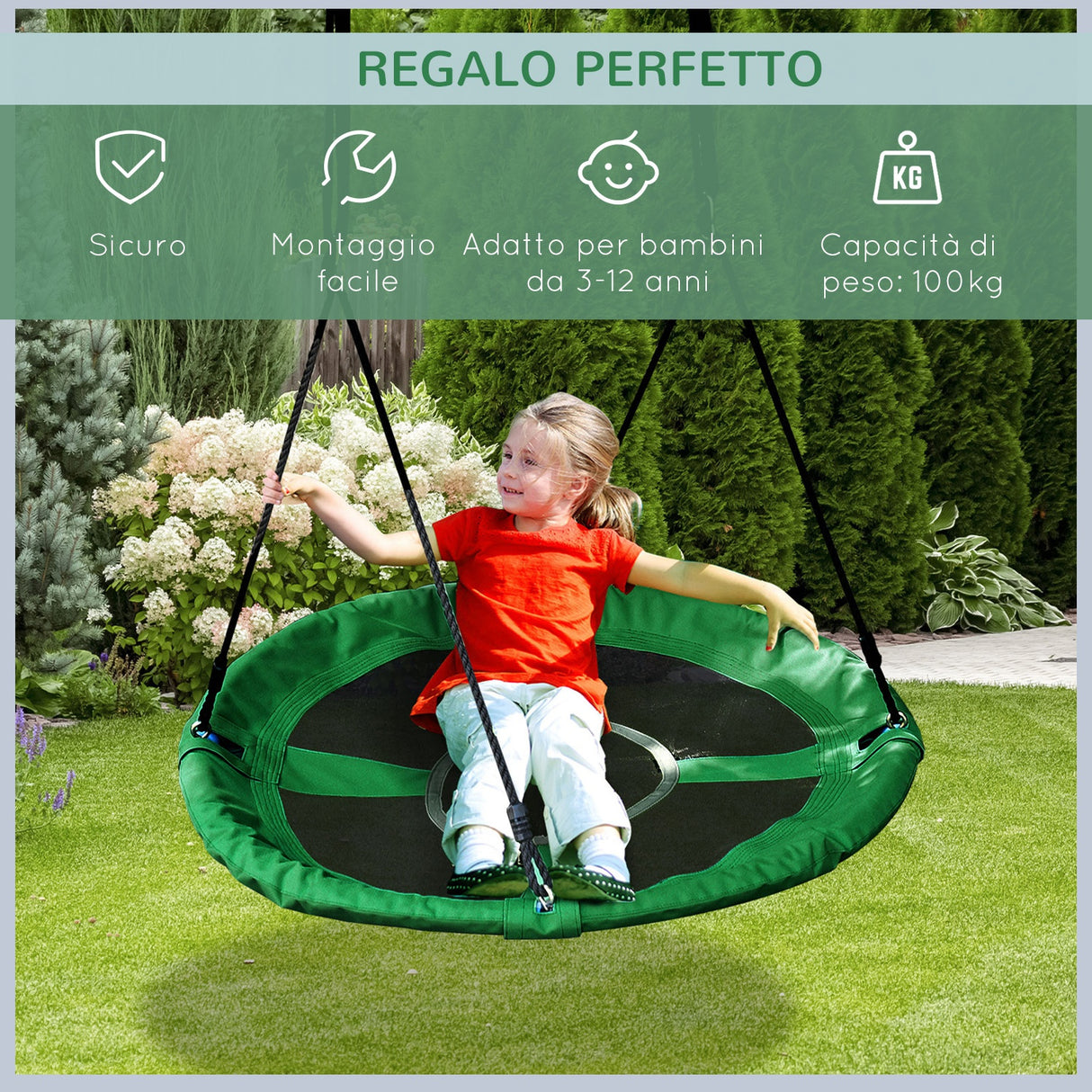 easycomfort easycomfort altalena da giardino per bambini a nido verde e nero diametro 100cm
