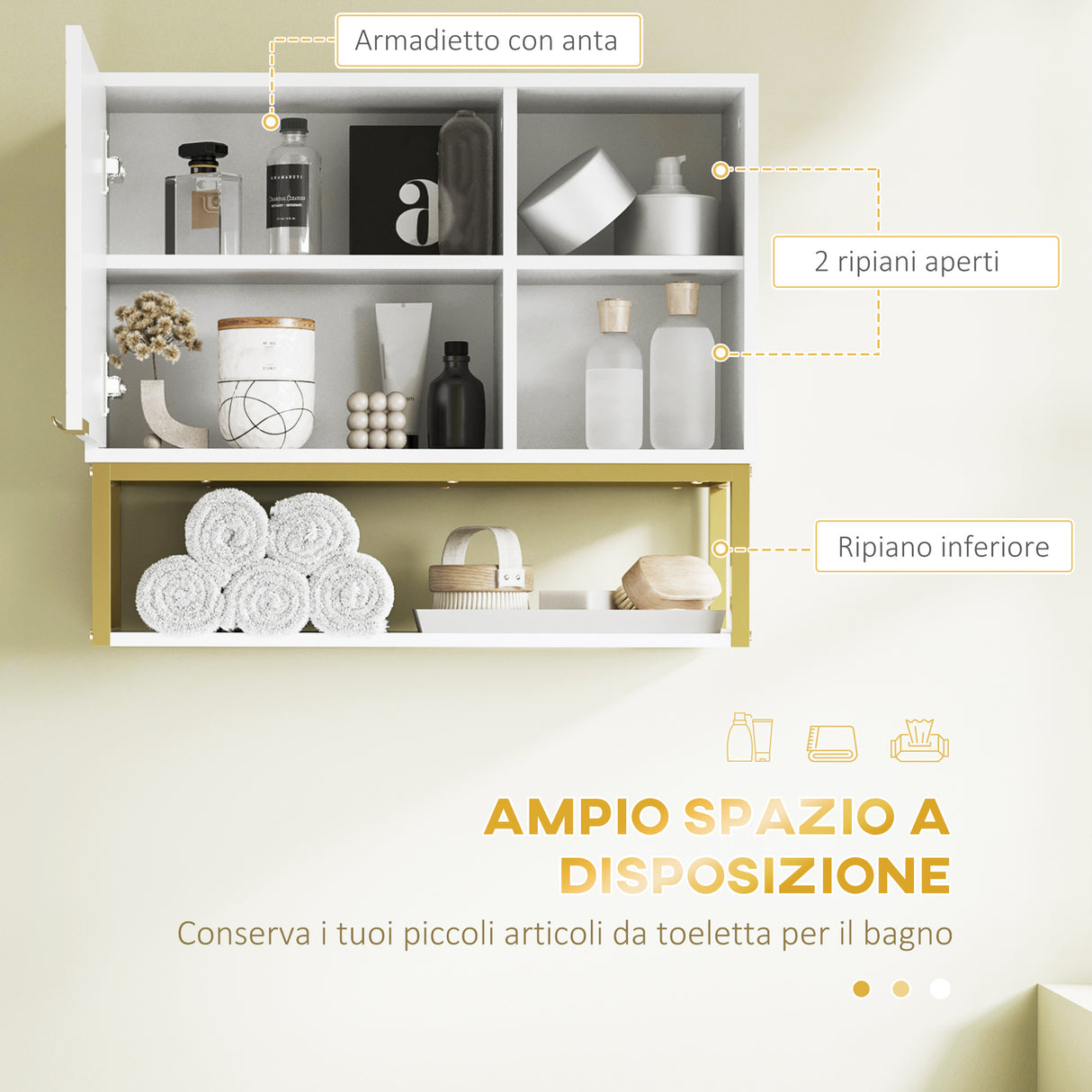 easycomfort easycomfort armadietto bagno a 2 livelli montaggio a parete con ripiani aperti in mdf bianco 60x20x51 cm