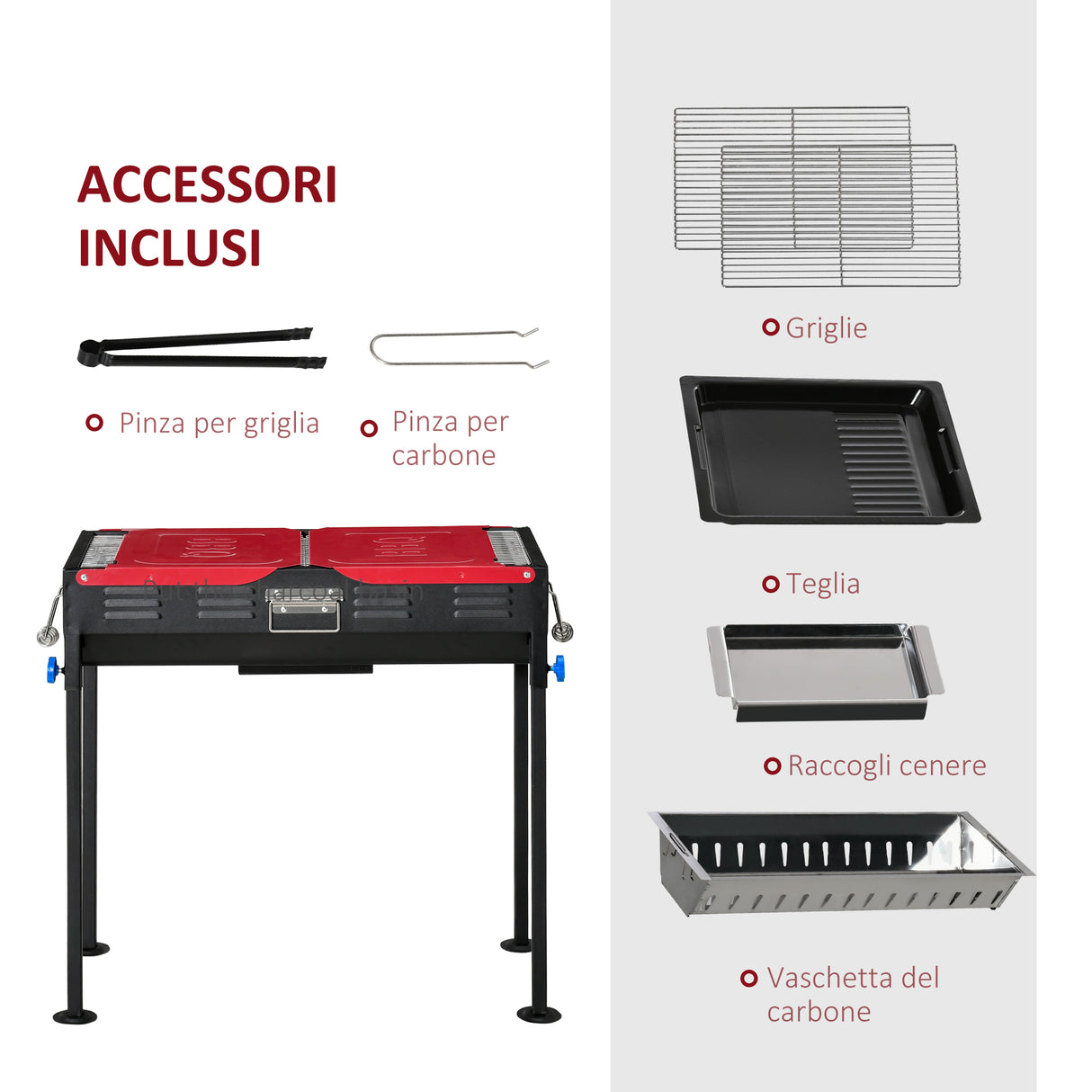 easycomfort easycomfort barbecue a carbone portatile altezza regolabile con griglia e teglia 120x31x60 70cm