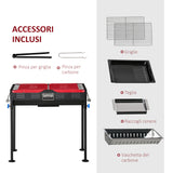 easycomfort easycomfort barbecue a carbone portatile altezza regolabile con griglia e teglia 120x31x60 70cm