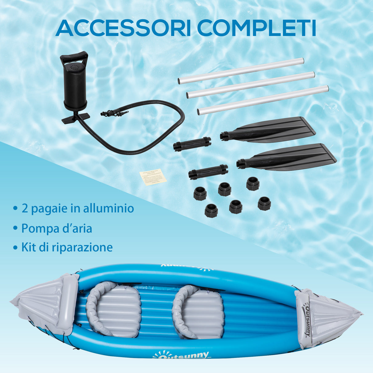 easycomfort easycomfort canoa gonfiabile 2 posti kayak con 2 remi in alluminio pompa gonfiaggio e kit riparazione azzurro