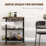 easycomfort easycomfort carrello da cucina a 3 livelli con 2 ruote cesto estraibile e vassoio 75x43 5x91 cm color legno e nero