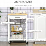 easycomfort easycomfort carrello da cucina con cassetto cestini e ruote girevoli 63x40x86cm bianco
