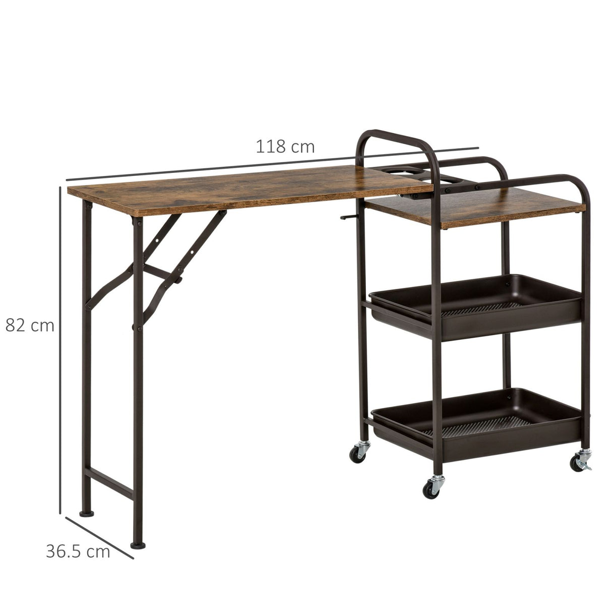 easycomfort easycomfort carrello da cucina con ripiano pieghevole e ruote marrone