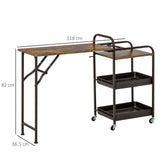easycomfort easycomfort carrello da cucina con ripiano pieghevole e ruote marrone