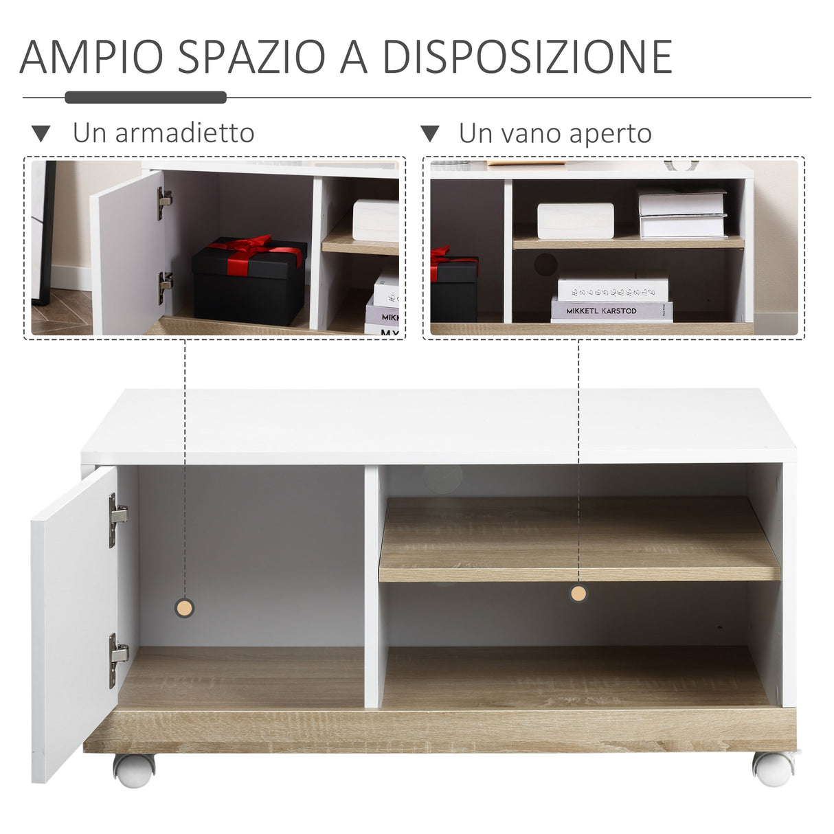 easycomfort easycomfort carrello porta tv con 1 anta e vani aperti mobile per tv fino 42 con ruote 80x45x39 5cm