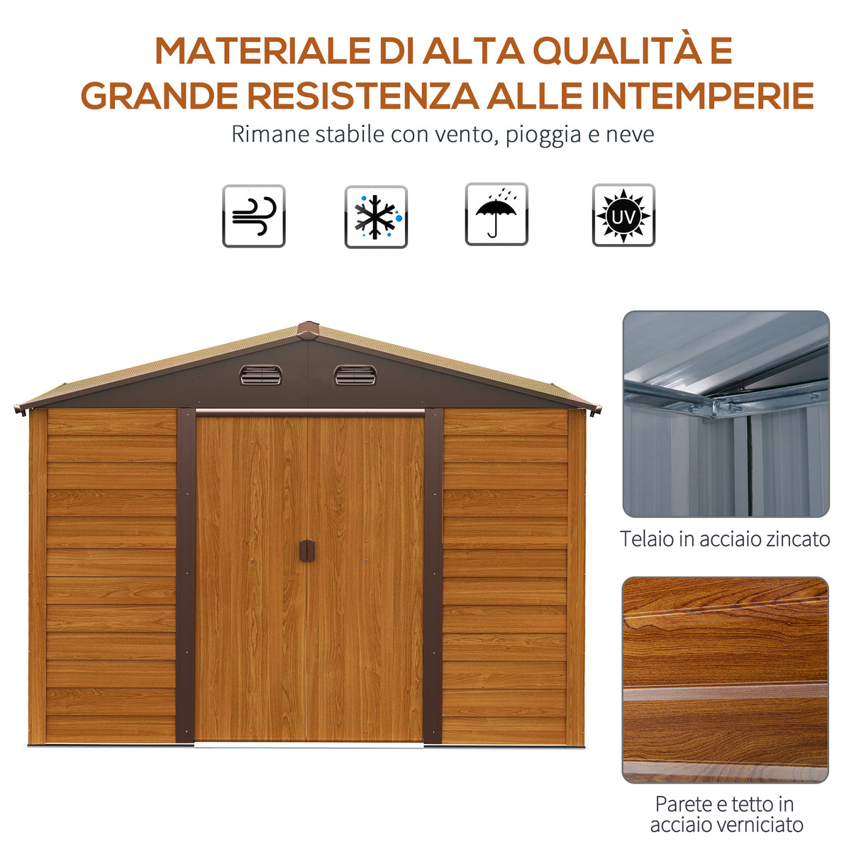 easycomfort easycomfort casetta da giardino porta attrezzi in acciaio con porte scorrevoli 278x195x215cm marrone