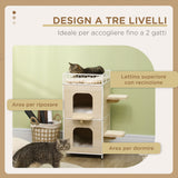 easycomfort easycomfort casetta per gatti a 3 piani con tiragraffi e superficie recintata 40x40x84 cm color legno e bianco