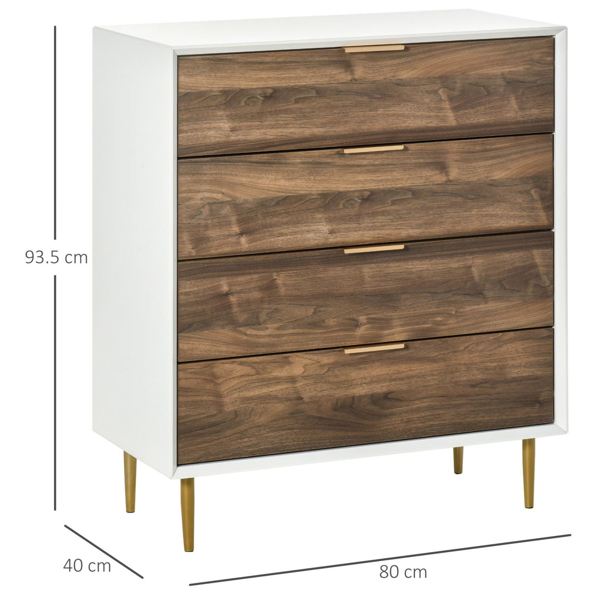 easycomfort easycomfort cassettiera 4 cassetti con maniglie e piedini dorati in legno bianco e noce