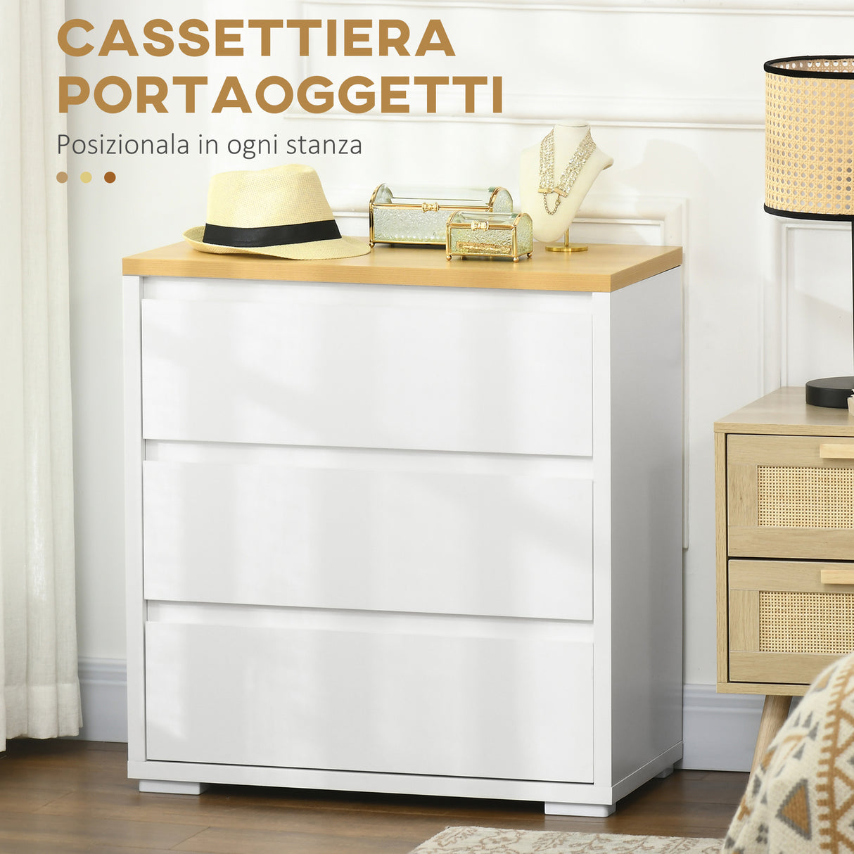 easycomfort easycomfort cassettiera a 3 cassetti in truciolato bianco per camera da letto studio e soggiorno 70x37x75cm