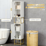 easycomfort easycomfort colonna bagno con 2 armadietti e ripiano in mdf e acciaio 30x30x170 7cm bianco e oro
