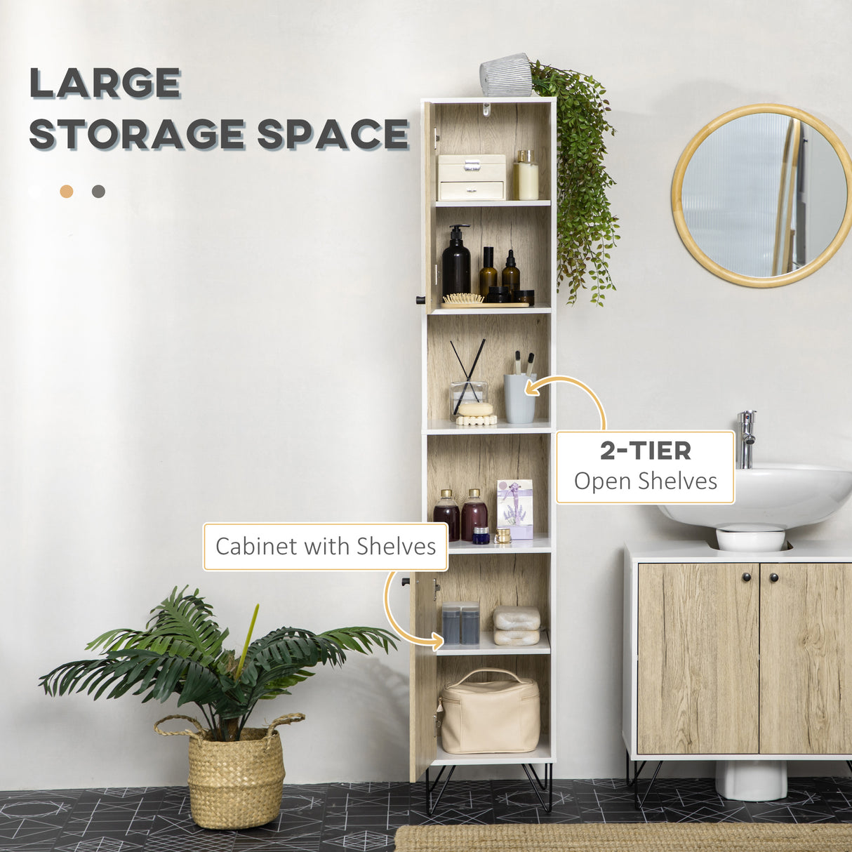 easycomfort easycomfort colonna bagno con 2 ripiani aperti e 2 armadietti in truciolato 30x31 5x169 cm bianco e color legno