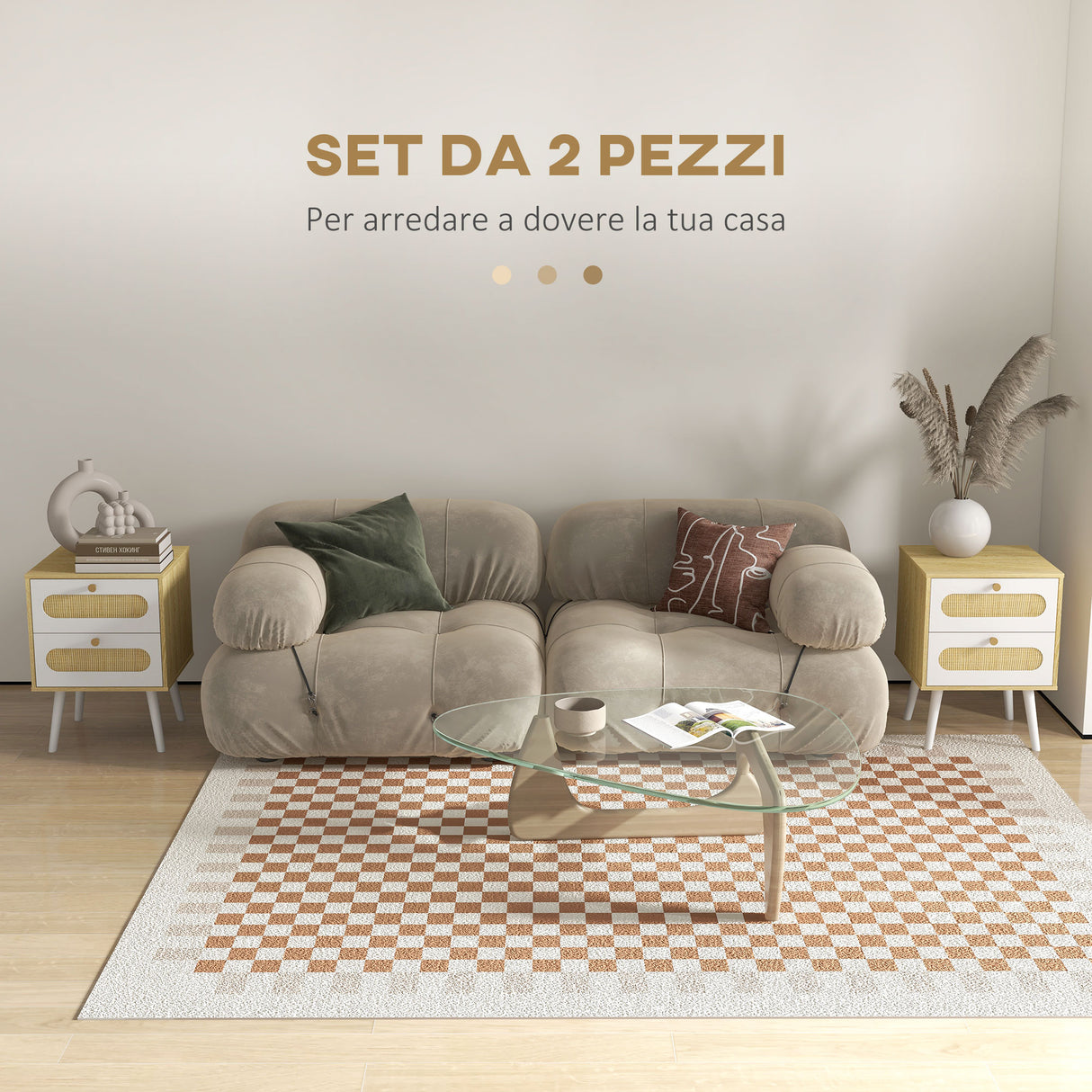 easycomfort easycomfort comodino con cassetti set 2 pezzi in truciolato e mdf in stile boho 40x40x55 cm rovere e bianco