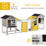 easycomfort easycomfort conigliera in legno da esterno con 2 casette area aperta recintata e rampe 259x64x92cm grigio