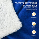 easycomfort easycomfort coperta double face in flanella 220 gsm e sherpa 260 gsm per interno ed esterno 203x152x0 5 cm blu scuro