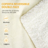 easycomfort easycomfort coperta double face in flanella 220 gsm e sherpa 260 gsm per interno ed esterno 203x152x0 5 cm crema