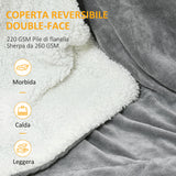 easycomfort easycomfort coperta double face in flanella 220 gsm e sherpa 260 gsm per interno ed esterno 203x152x0 5 cm grigio