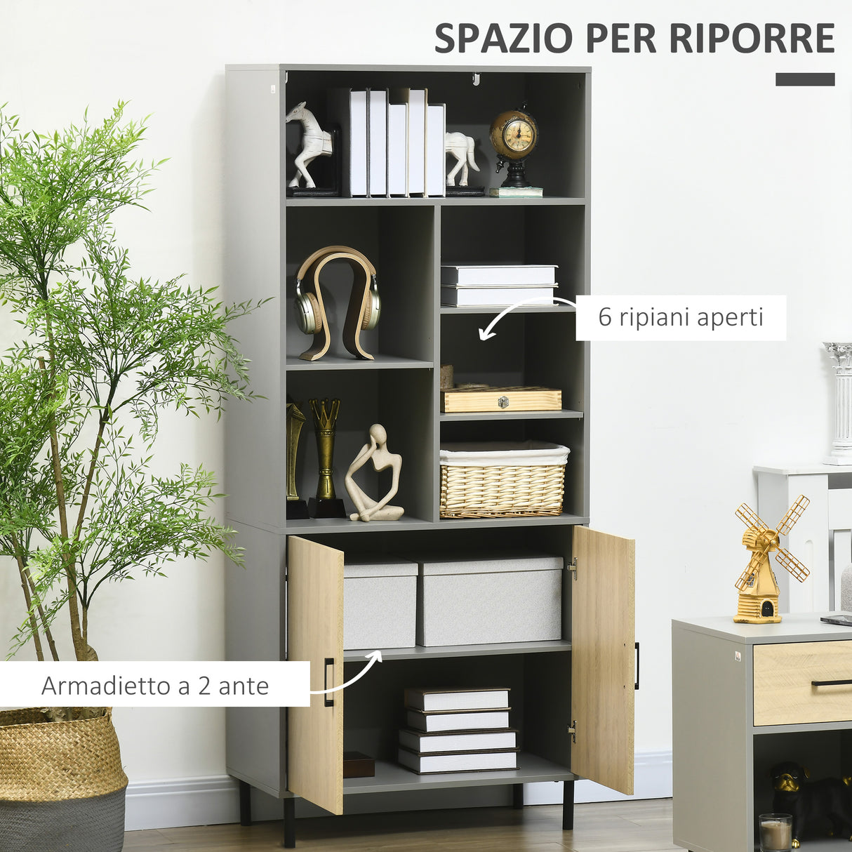 easycomfort easycomfort credenza da cucina in truciolato e metallo con 6 ripiani aperti e armadietto a 2 livelli 76x40x179 cm