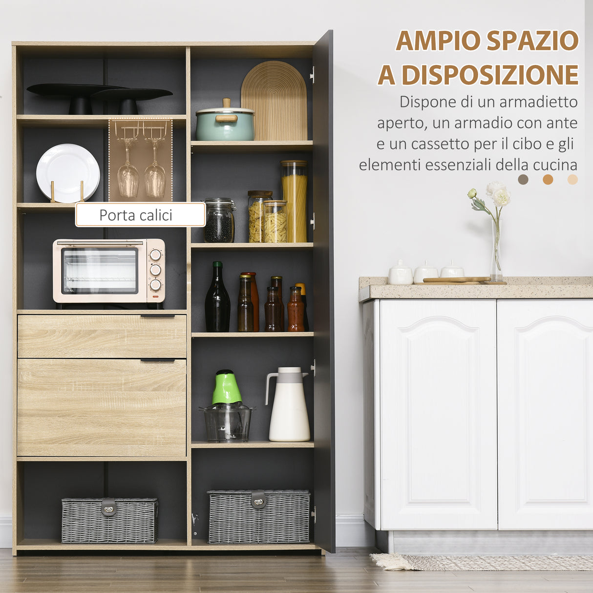 easycomfort easycomfort credenza moderna con armadietto cassetto e porta calici 110x41 5x180cm legno naturale e grigio