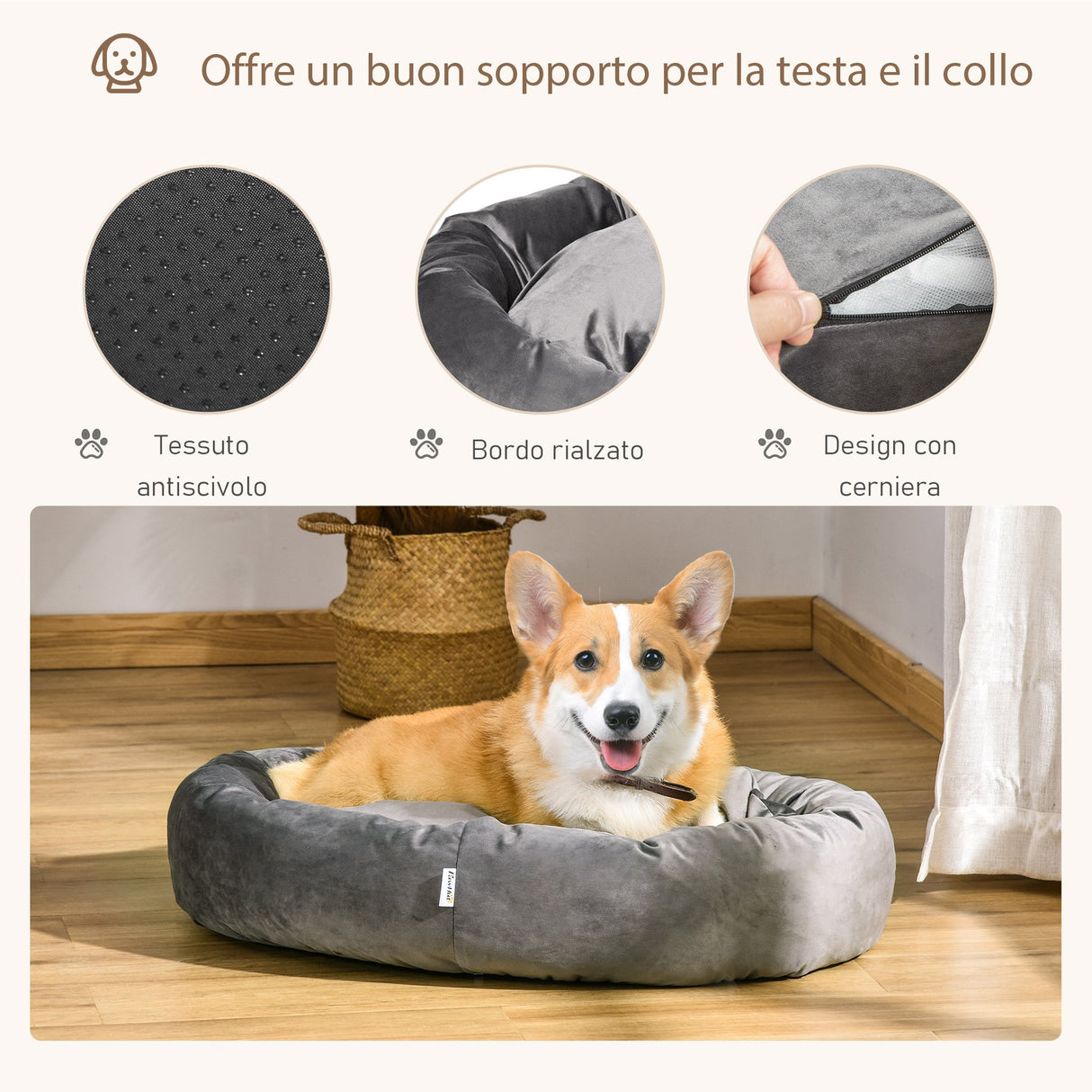 easycomfort easycomfort cuccia per cani imbottita con bordi rialzati e cuscino rivestimento in velluto sfoderabile 81 5x58x18cm grigio scuro