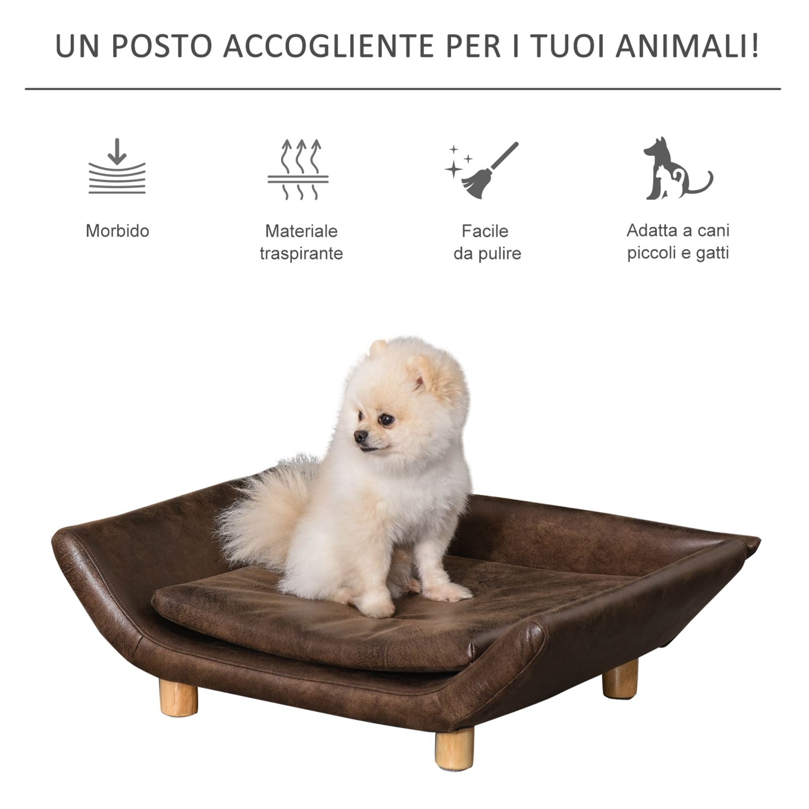 EASYCOMFORT Cuccia per Gatti e Cani a Divanetto Imbottito con Cuscino, per  Animali Fino 10kg, 73x53x21cm Marrone Scuro