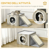 easycomfort easycomfort cuccia per gatti pieghevole e portatile casetta per gatti con pannello tiragraffi 2 cuscini e pallina in peluche e tessuto grigio