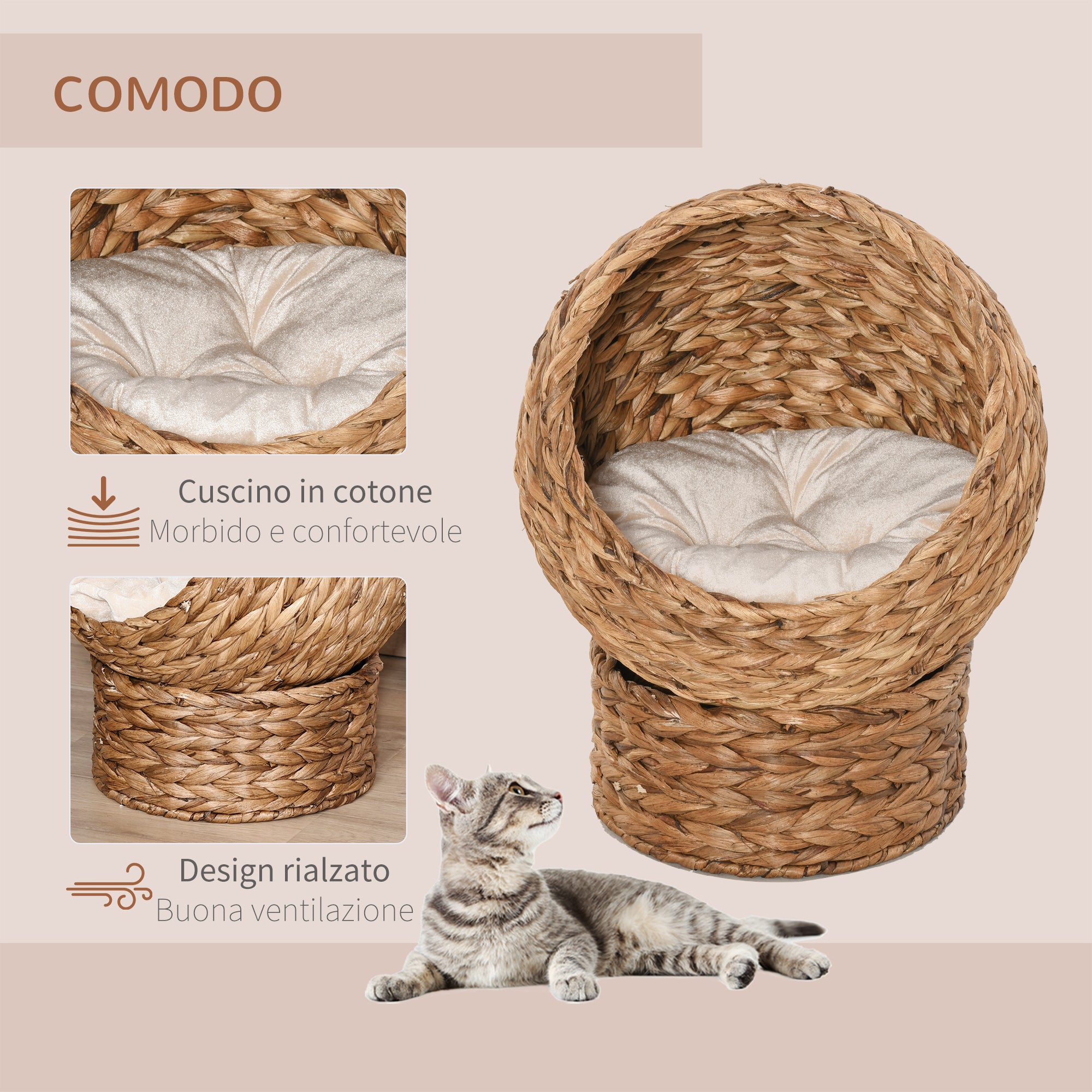 EASYCOMFORT Cuccia per Cani Imbottita con Cuscino e Bordi Rialzati,  Rivestimento in Tessuto, 85x85x35cm, Grigio