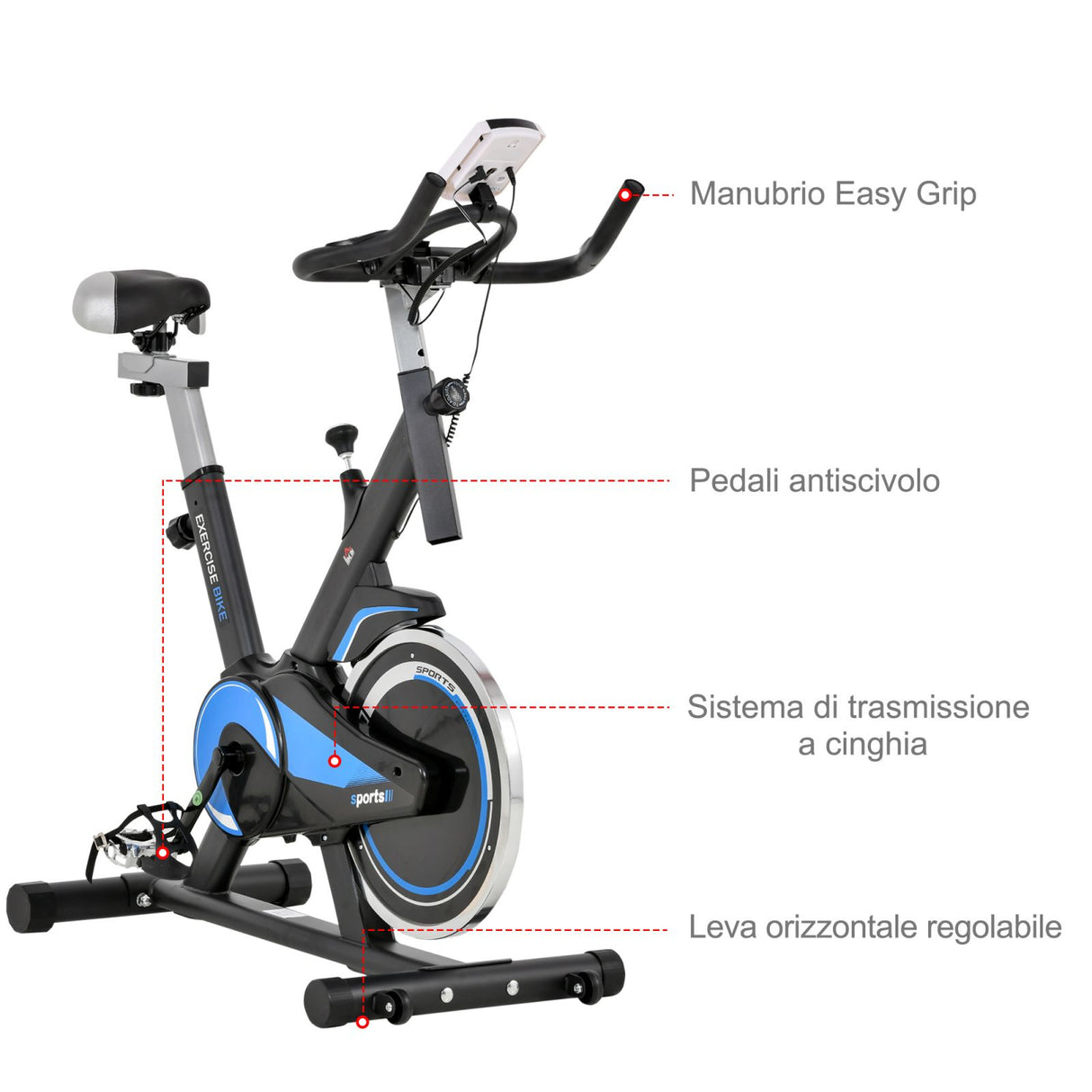 easycomfort easycomfort cyclette spin bike altezza regolabile blu e nera con volano 10kg