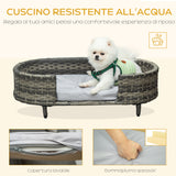 easycomfort easycomfort divano per cani di taglia piccola e media divano rialzato in rattan pe con cuscino impermeabile in gommapiuma 74x42x21cm marrone e grigio