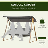 easycomfort easycomfort dondolo da giardino 3 posti con tettuccio regolabile in acciaio 224x133x173cm grigio