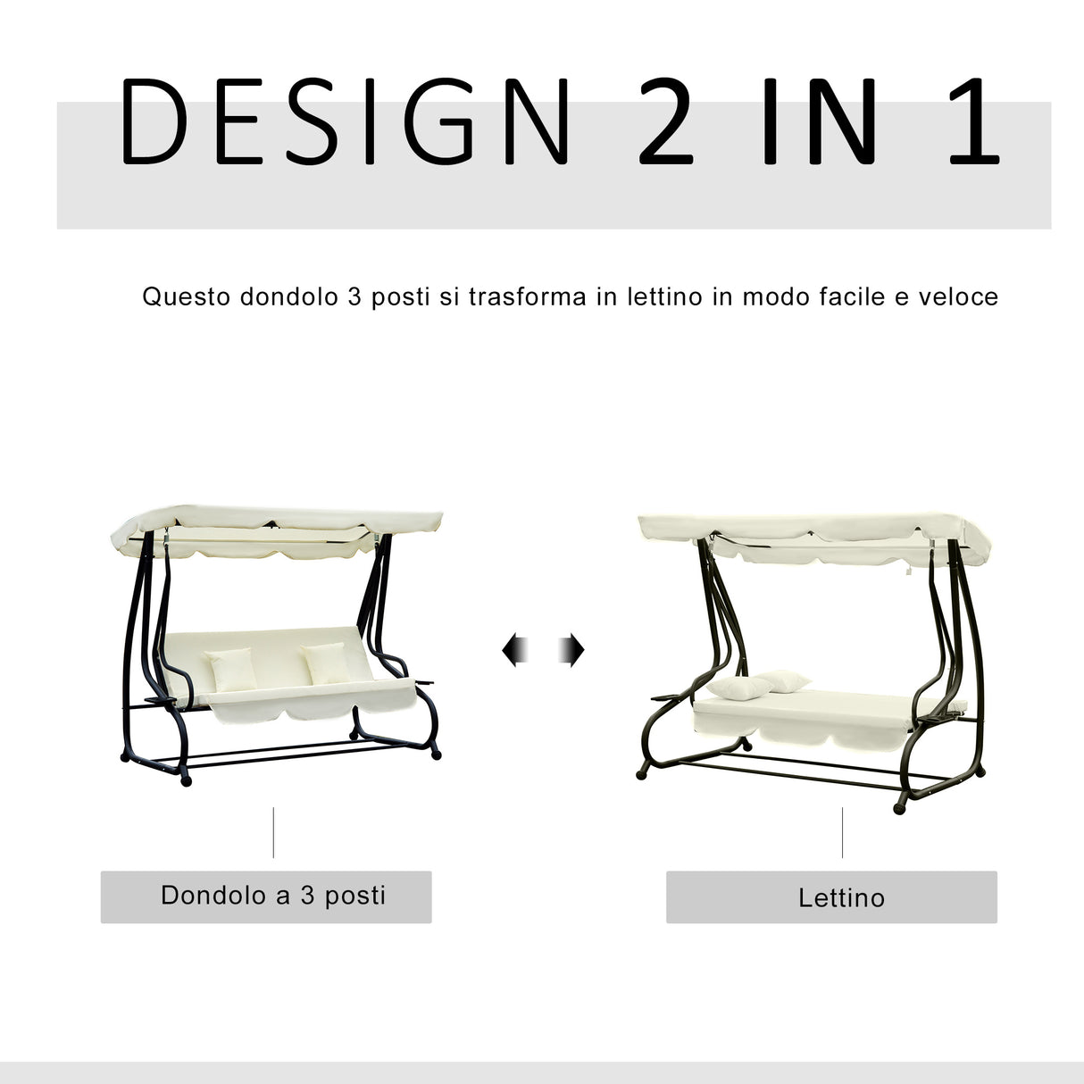 easycomfort easycomfort dondolo da giardino 3 posti convertibile in letto a dondolo con tetto regolabile 2 portabicchieri crema 200120164cm