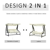 easycomfort easycomfort dondolo da giardino 3 posti convertibile in letto a dondolo con tetto regolabile 2 portabicchieri crema 200120164cm