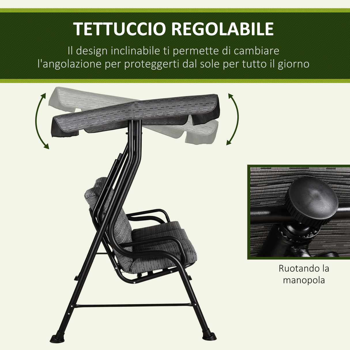 easycomfort easycomfort dondolo da giardino per 3 persone con tettuccio regolabile e cuscini 200x120x170cm nero