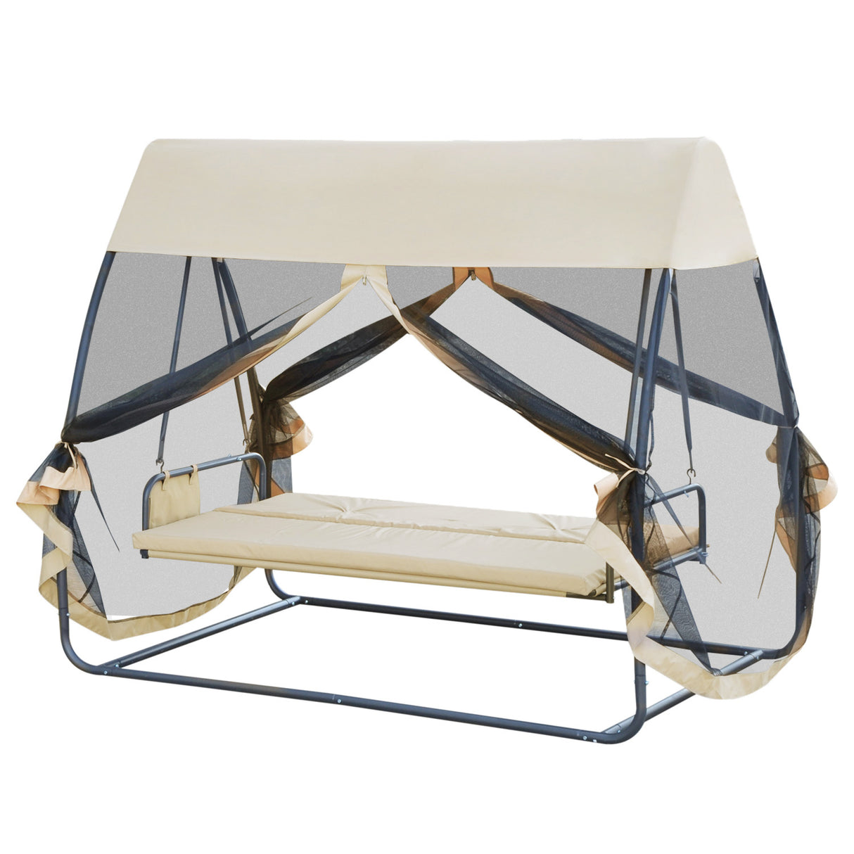 easycomfort easycomfort dondolo letto 3 posti ribaltabile esterno con zanzariera caffe chiaro