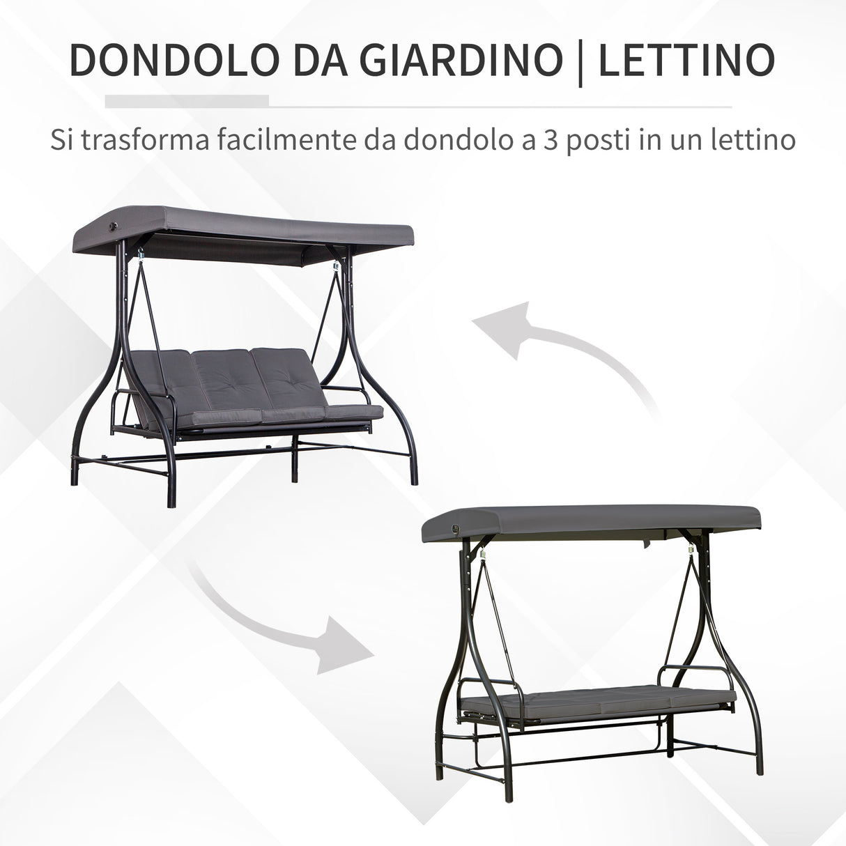 easycomfort easycomfort dondolo letto da giardino 3 posti con tettuccio regolabile metallo e poliestere grigio
