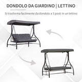 easycomfort easycomfort dondolo letto da giardino 3 posti con tettuccio regolabile metallo e poliestere grigio