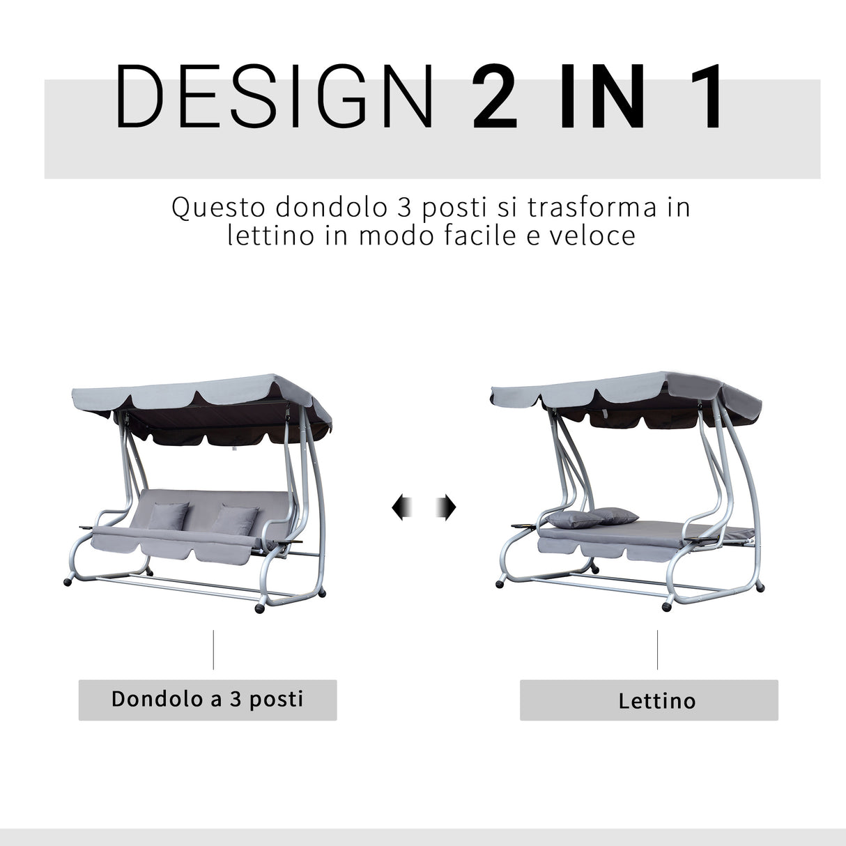 easycomfort easycomfort dondolo reclinabile 3 posti con tetto in poliestere grigio