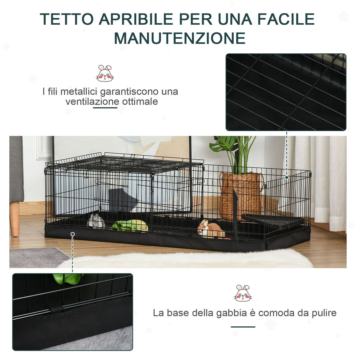 easycomfort easycomfort gabbia per roditori in metallo e tela nera 118x59x36cm