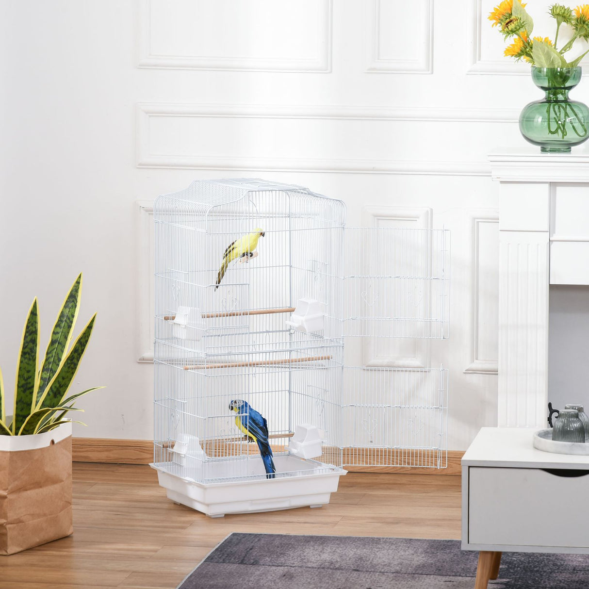 easycomfort easycomfort gabbia per uccelli con trespoli altalena e ciotole voliera in metallo e plastica 46 5x35 5x92cm bianco