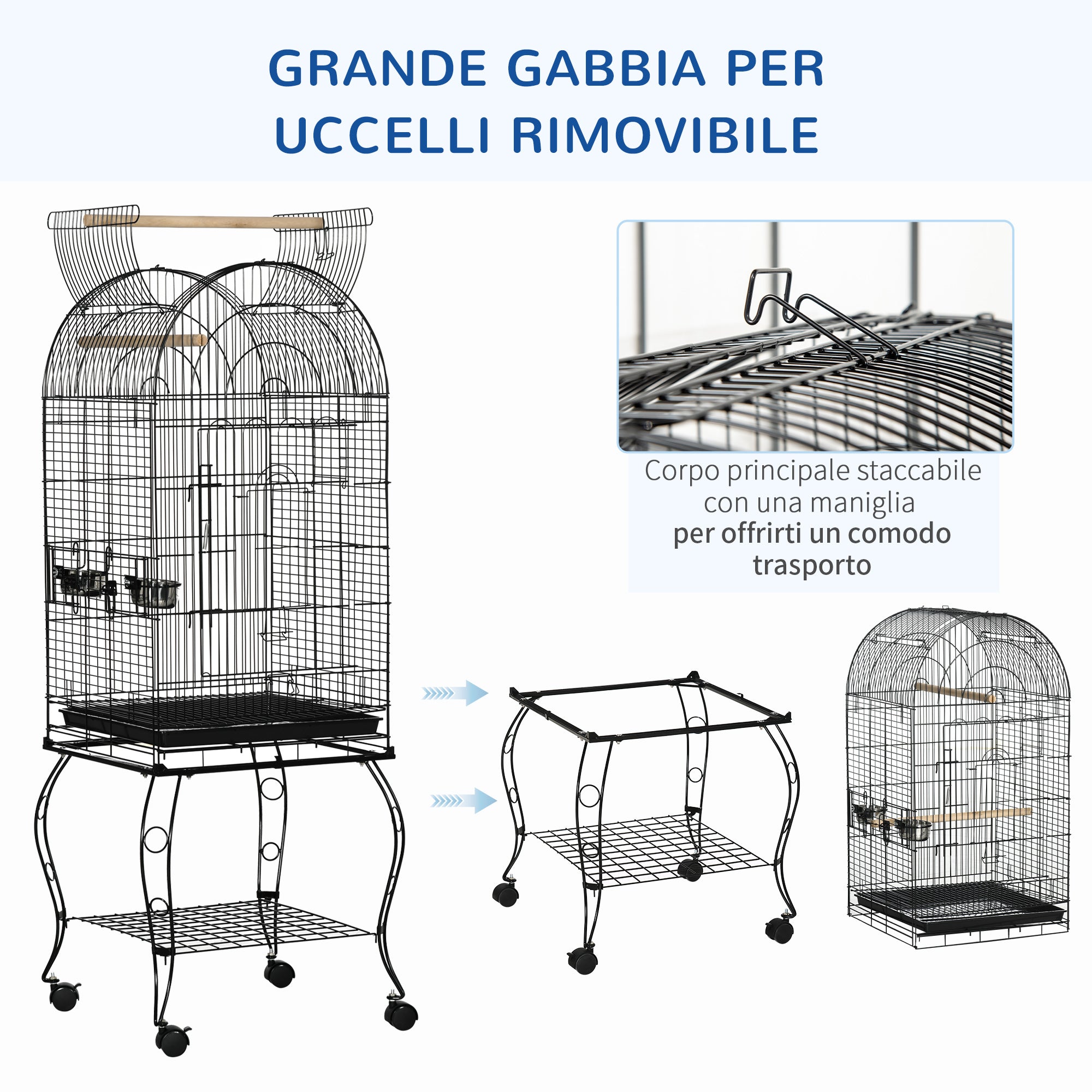 EASYCOMFORT Gabbia per Uccelli e Canarini, Voliera con Ruote in Metallo  Nero 51x51x153 cm