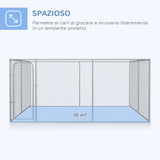 easycomfort easycomfort kennel per cani da esterno a maglie con porta con blocco in acciaio 400x400x182cm argento