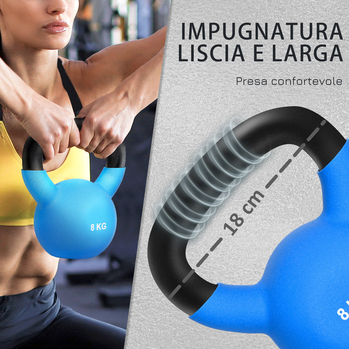 easycomfort easycomfort kettlebell 8 kg per allenamento bicipiti e spalle in metallo e neoprene 18x11x20cm blu