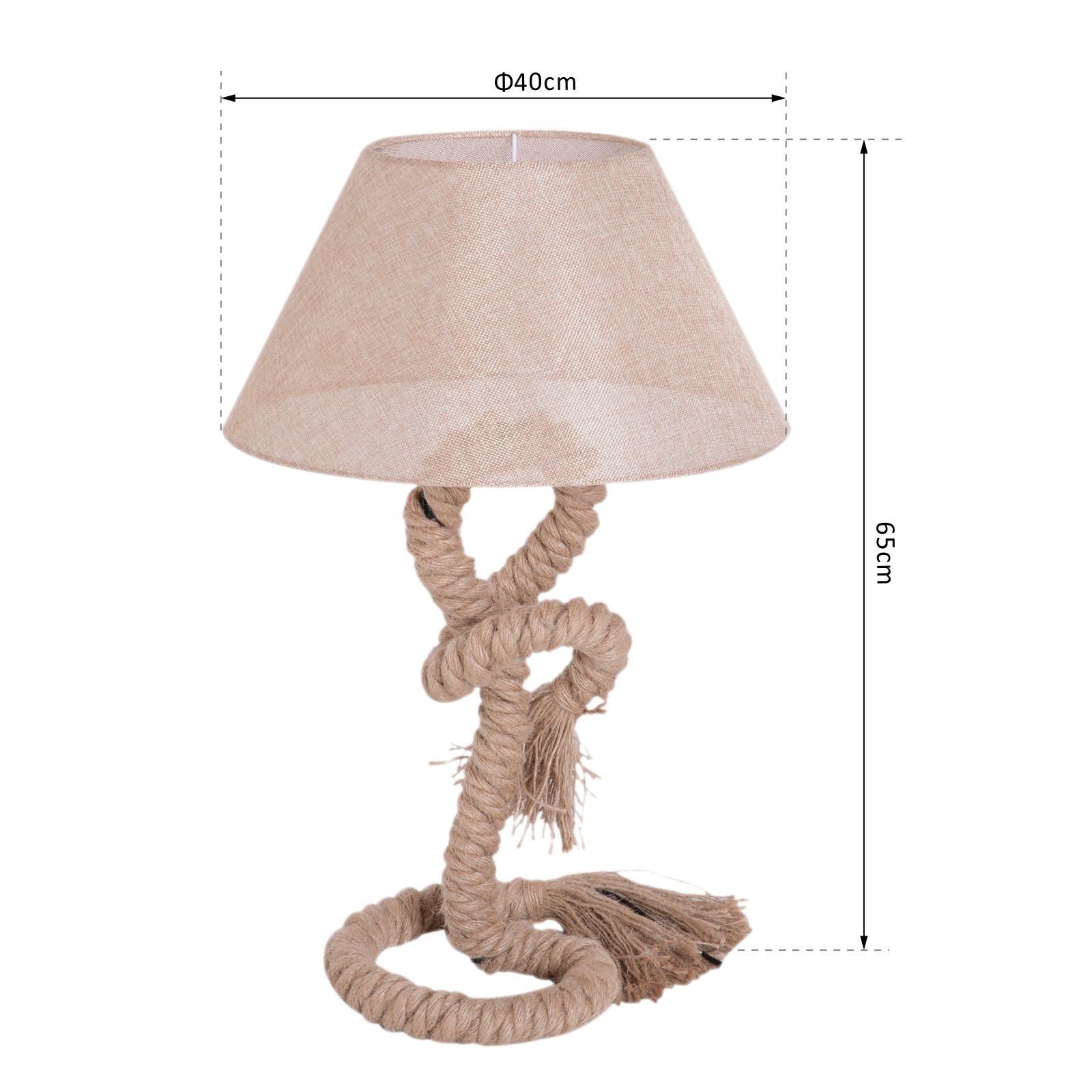 EASYCOMFORT Lampada da Comodino Abat jour in Corda di Canapa Beige  40x40x65cm