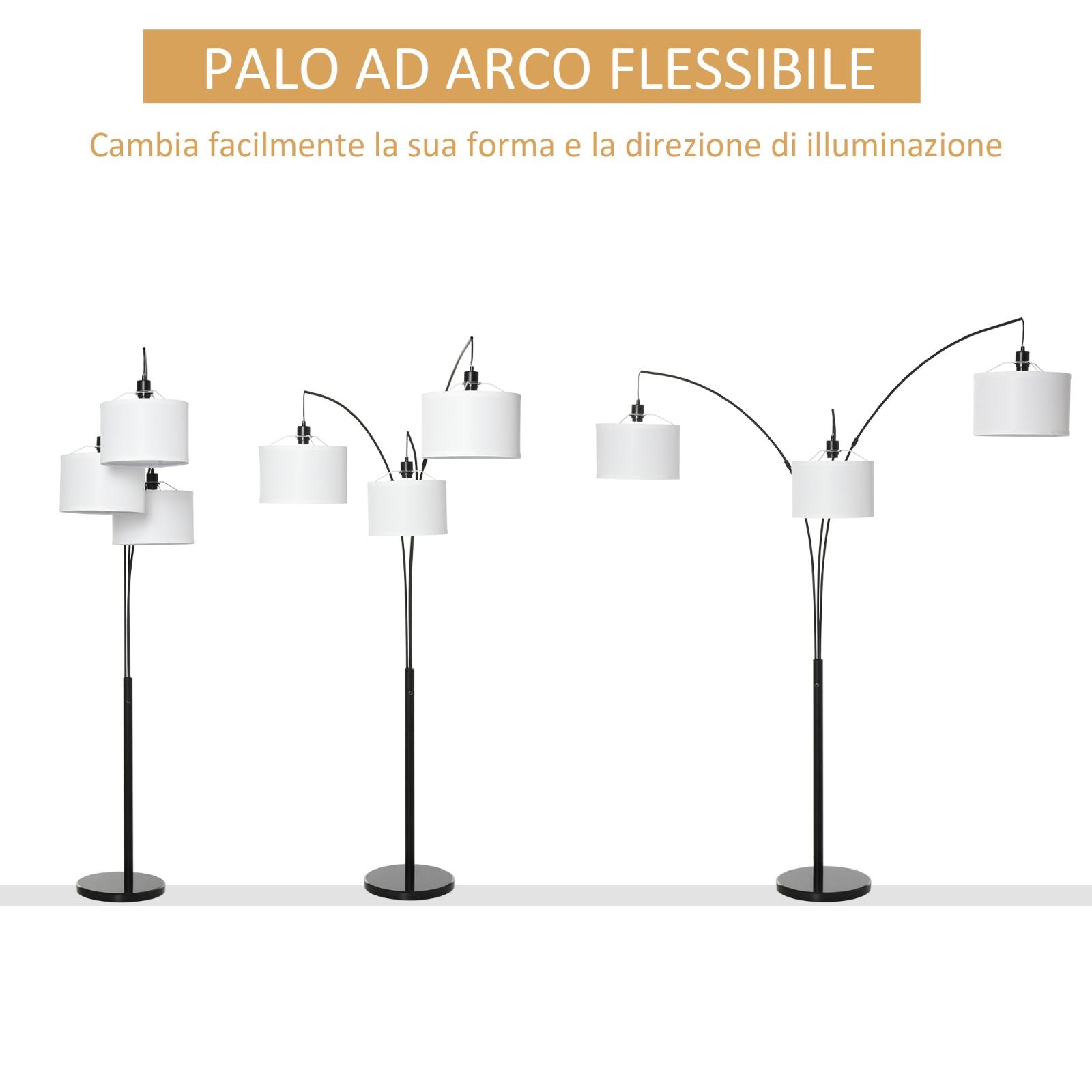 EASYCOMFORT Lampada da Terra Moderna con 3 Punti Luce in Acciaio e